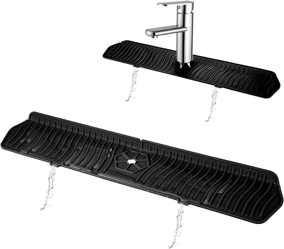 Kitchen Sink Splash Guard, 24Inche Faucet Mat Splash Catcher, Handle Drip Catcher Tray, Multipurpose for Kitchen Dish Drying Mats Sponge Holder and Bathroom Countertop Protect(Black)