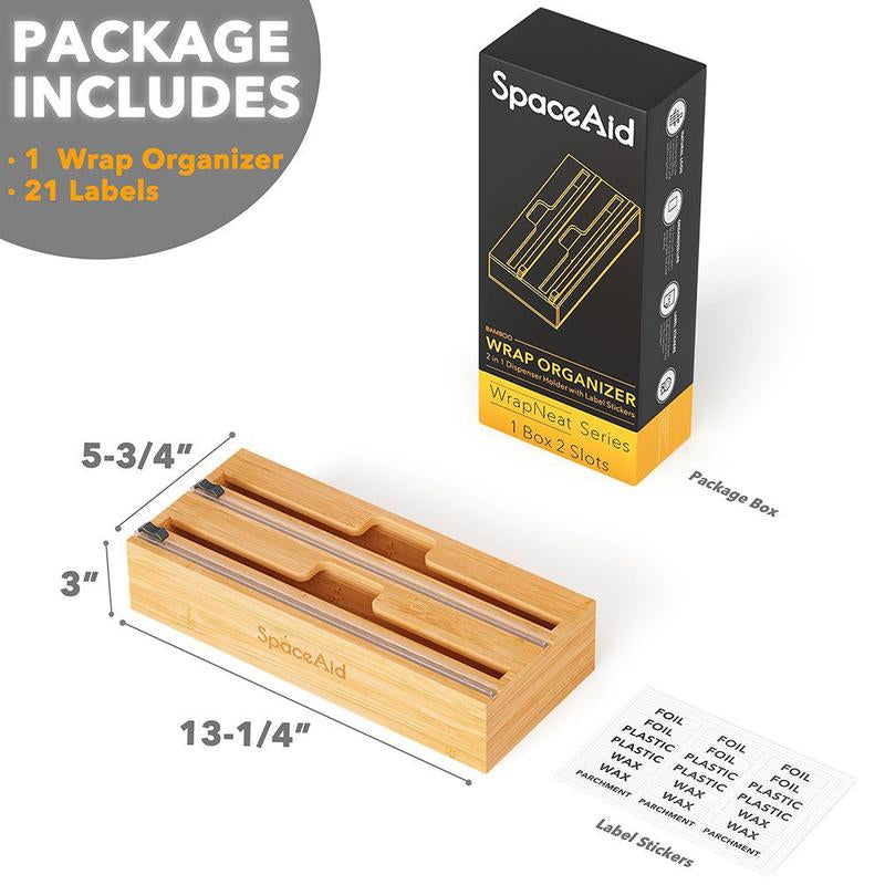 Spaceaid® Wrapneat Organizer Plastic Wrap Dispensers with Cutter for Kitchen 2-Slot