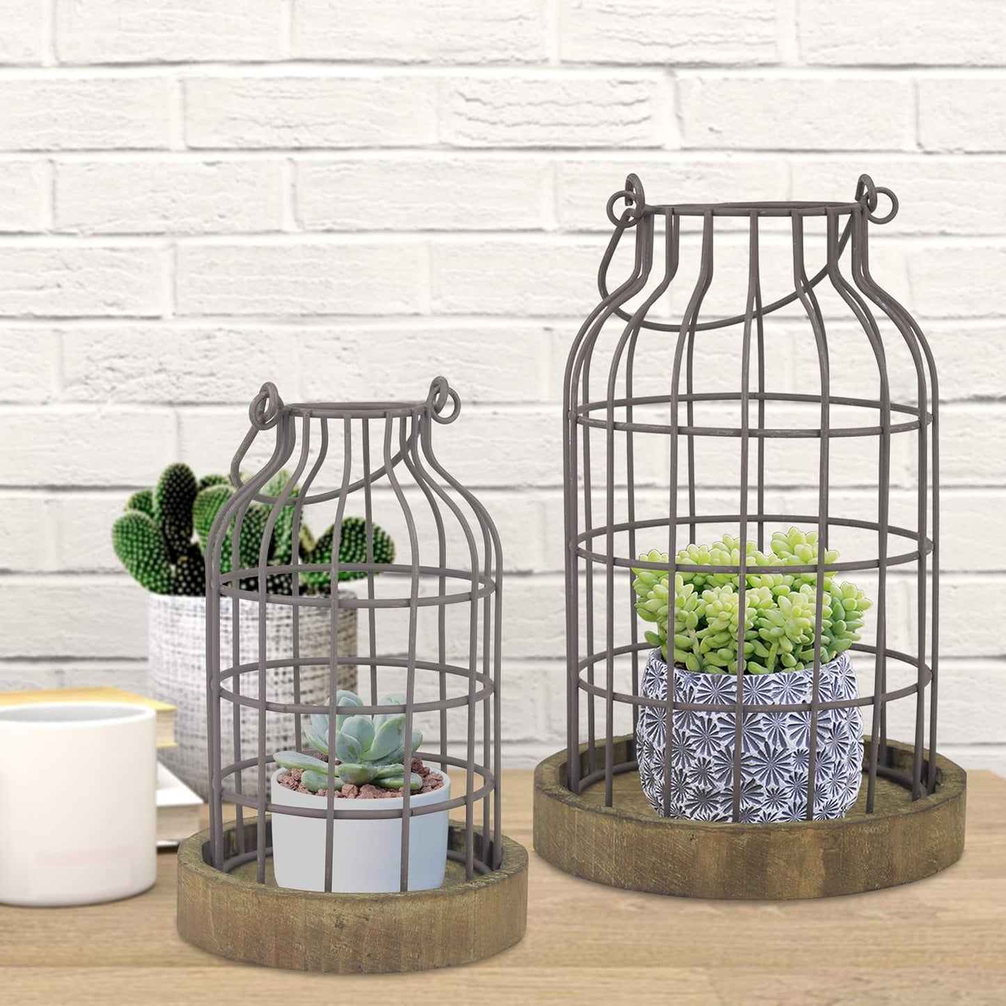 SB-5393C 2PC Wire METAL CLOCHE SET, Set of 2, Brown