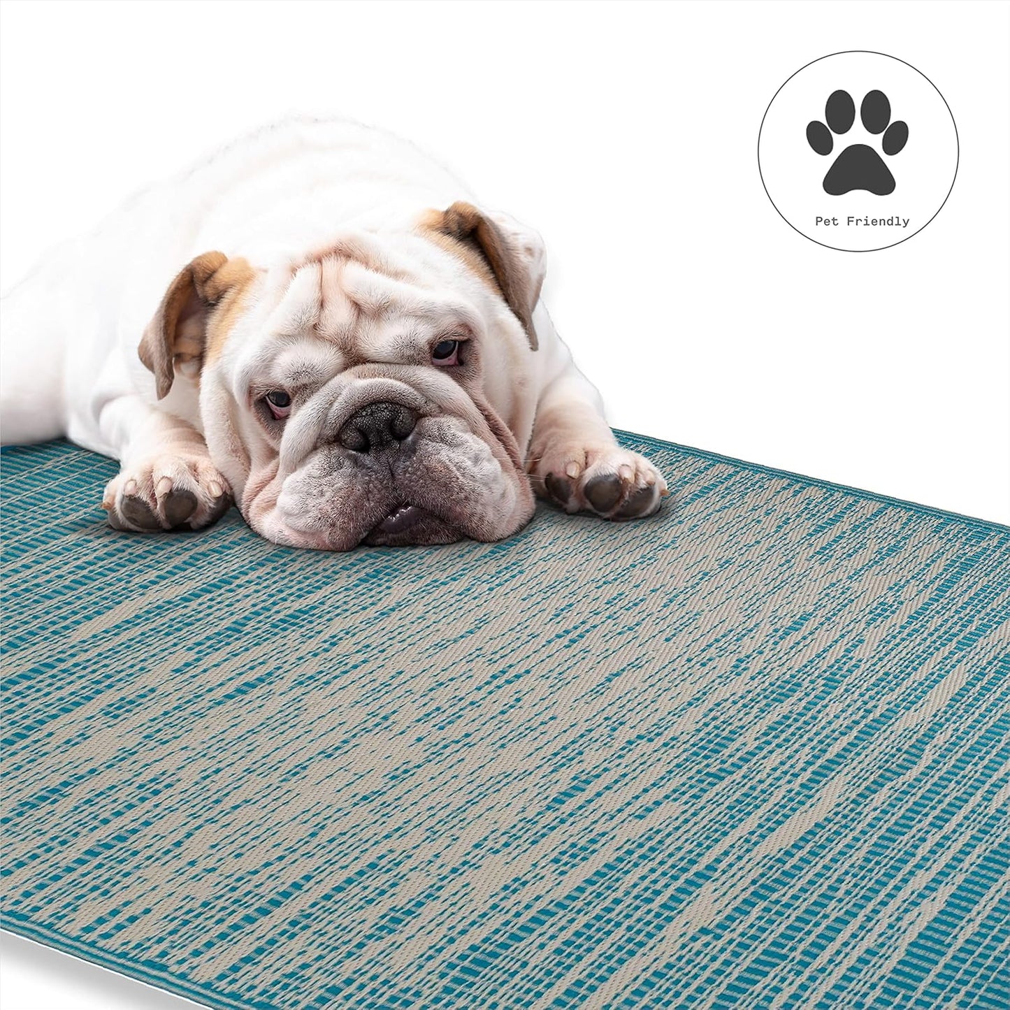 Outdoor Rug - Waterproof, Fade Resistant, Crease-Free - Premium Recycled Plastic - Distressed Abstract - Porch, Deck, Balcony, Mudroom, Laundry Room, Patio - Brooklyn - Teal - 3 X 5 Ft