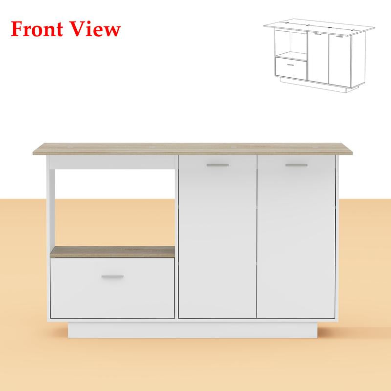 FUFU&GAGA Kitchen Island with Storage, Rolling Kitchen Island on Wheels with Drop-Leaf Bar Countertop, Island Table for Kitchen with Side Open Spice Rack and Tower Rack, Extra Storage for Kitchen