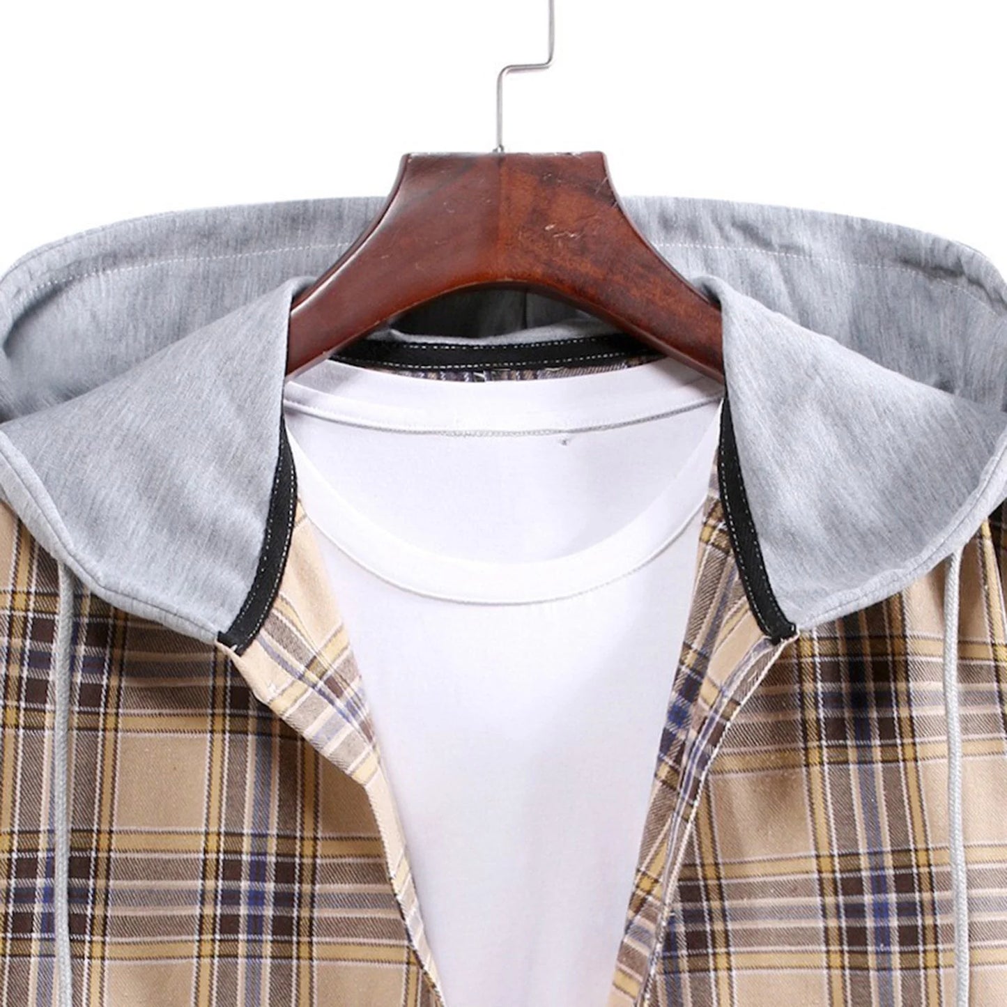 Men'S Flannel Plaid Hooded Shirts Casual Long Sleeve Button down Regular Fit Hooded Shirt Lightweight Thin Jackets Khaki#06 M