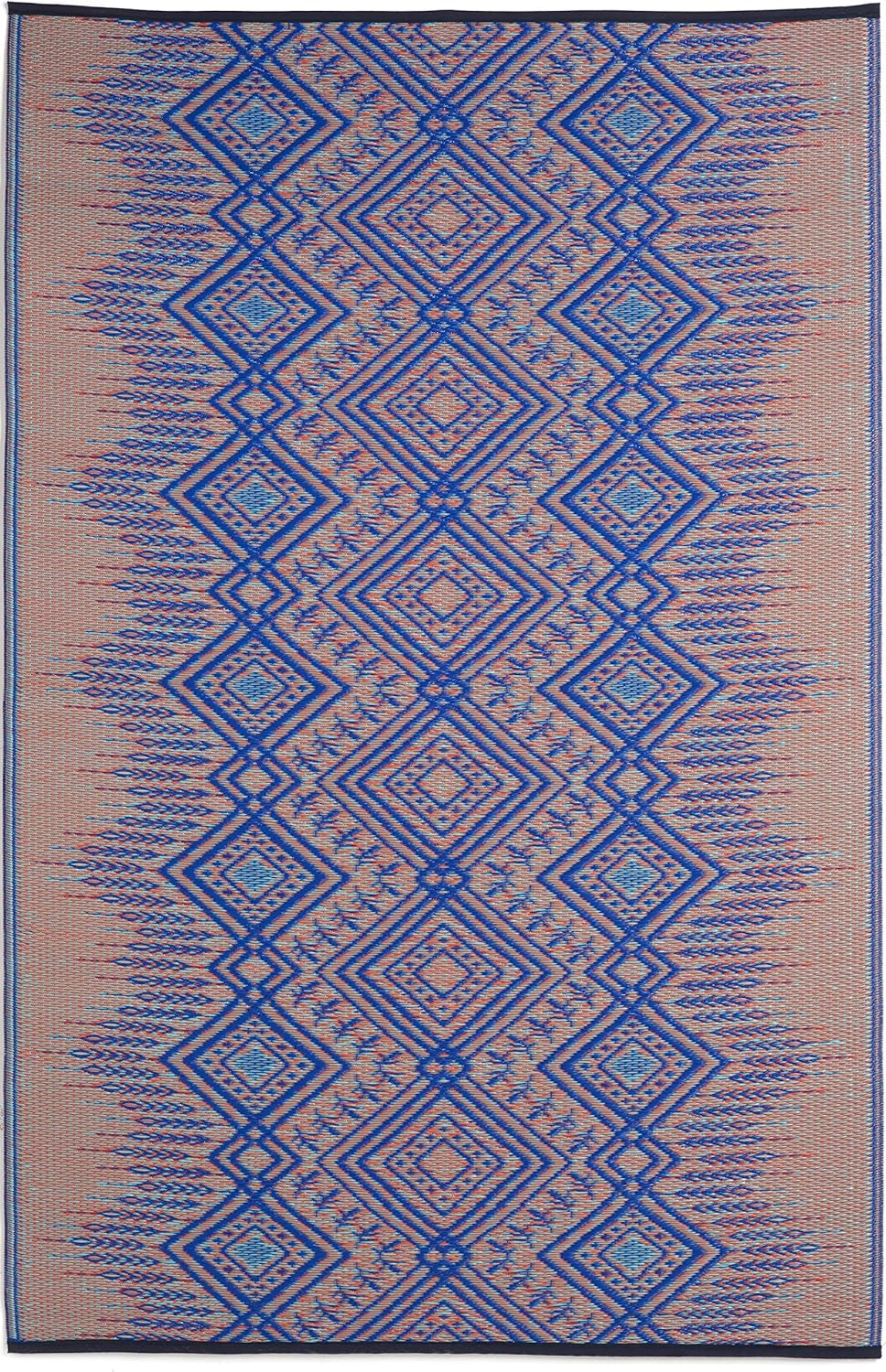 Outdoor Rug - Waterproof, Fade Resistant, Crease-Free, Reversible - Premium Recycled Plastic - Boho Southwestern - Patio, Porch, Deck, Balcony - Jodhpur - Multi Blue - 5 X 8 Ft