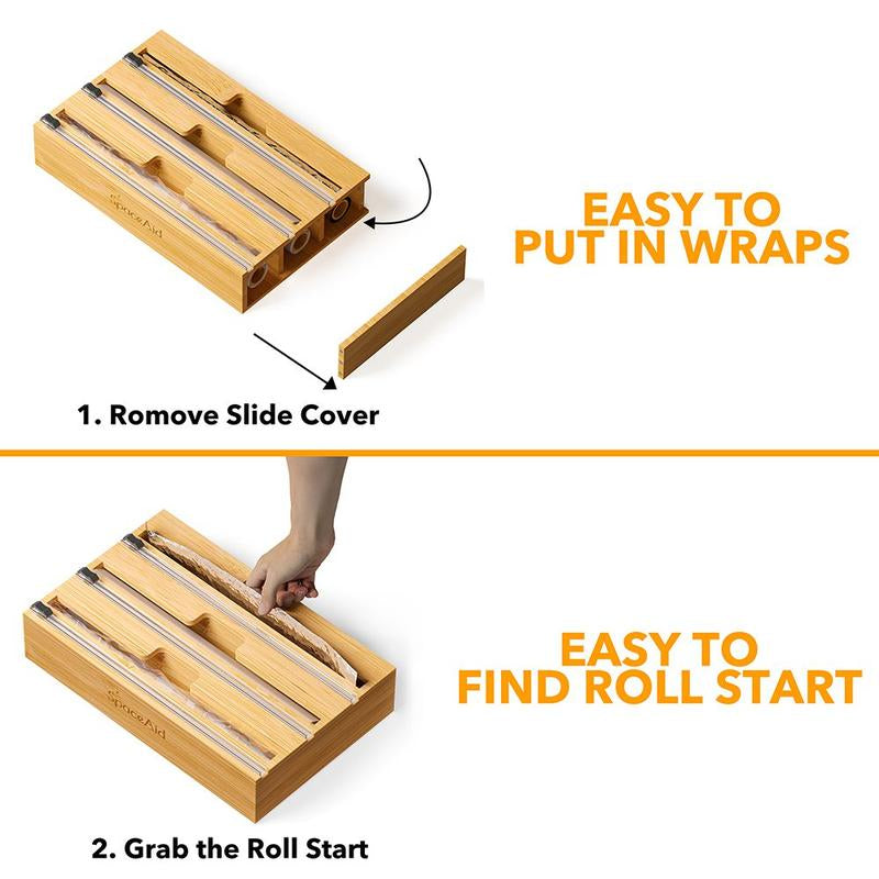 Spaceaid® Wrapneat Organizer Plastic Wrap Dispenser with Cutter for Kitchen 3-Slot