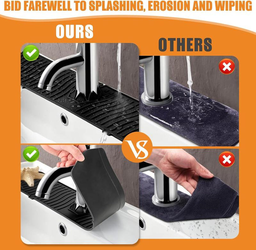 Kitchen Sink Splash Guard, 24Inche Faucet Mat Splash Catcher, Handle Drip Catcher Tray, Multipurpose for Kitchen Dish Drying Mats Sponge Holder and Bathroom Countertop Protect(Black)