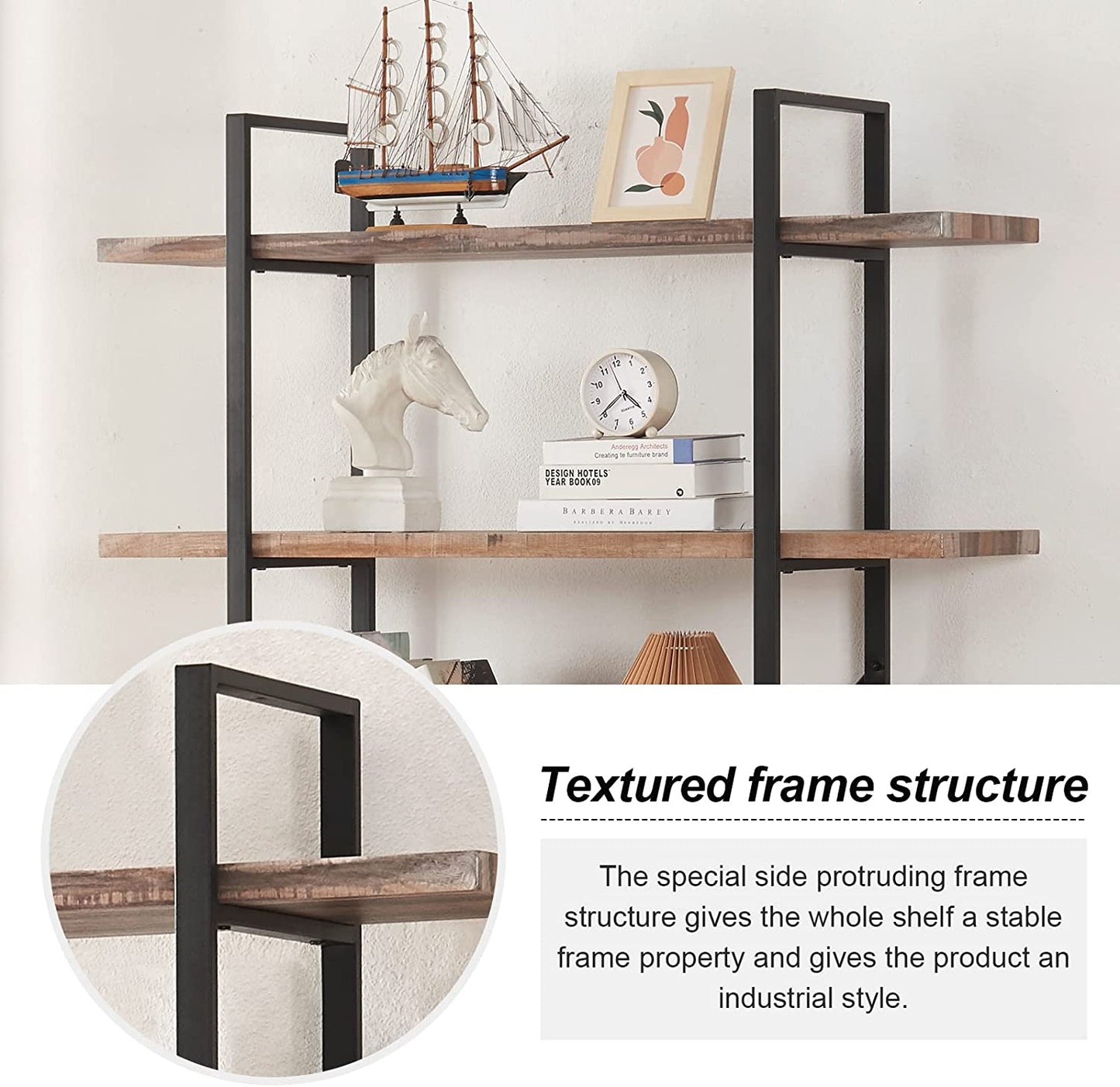 Bookshelf, 5 Tier Industrial Bookcase, 70" Tall Bookshelves and Book Case with 5 Shelf, Rustic Storage Rack with Display Shelves for Bedroom Living Room Office, Retro Brown
