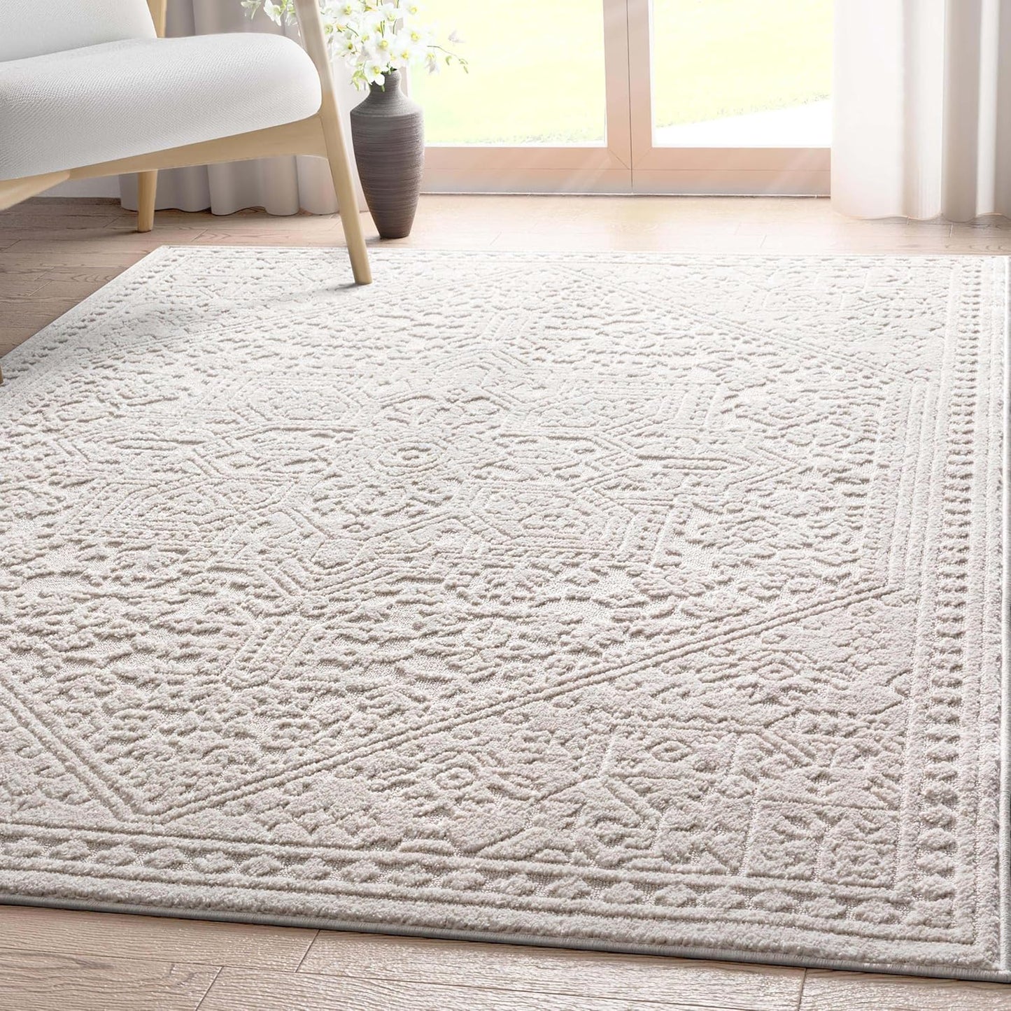 Harlow Collection Cloud Medallion Ivory - Modern Tribal Minimalist 8X10 Area Rug - Ideal for Living Room, Dining Room & Bedroom - Durable, Stain Resistant & Easy to Clean