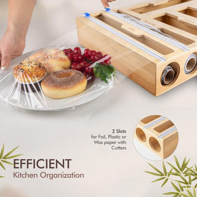 Bamboo Plastic Bag Organizer for Kitchen Drawer - Resealable Bag & Foil Wrap Holder - Pantry Storage Solution - 17” X 13” X 3.5” - Eco-Friendly Kitchen Cabinet Organizer