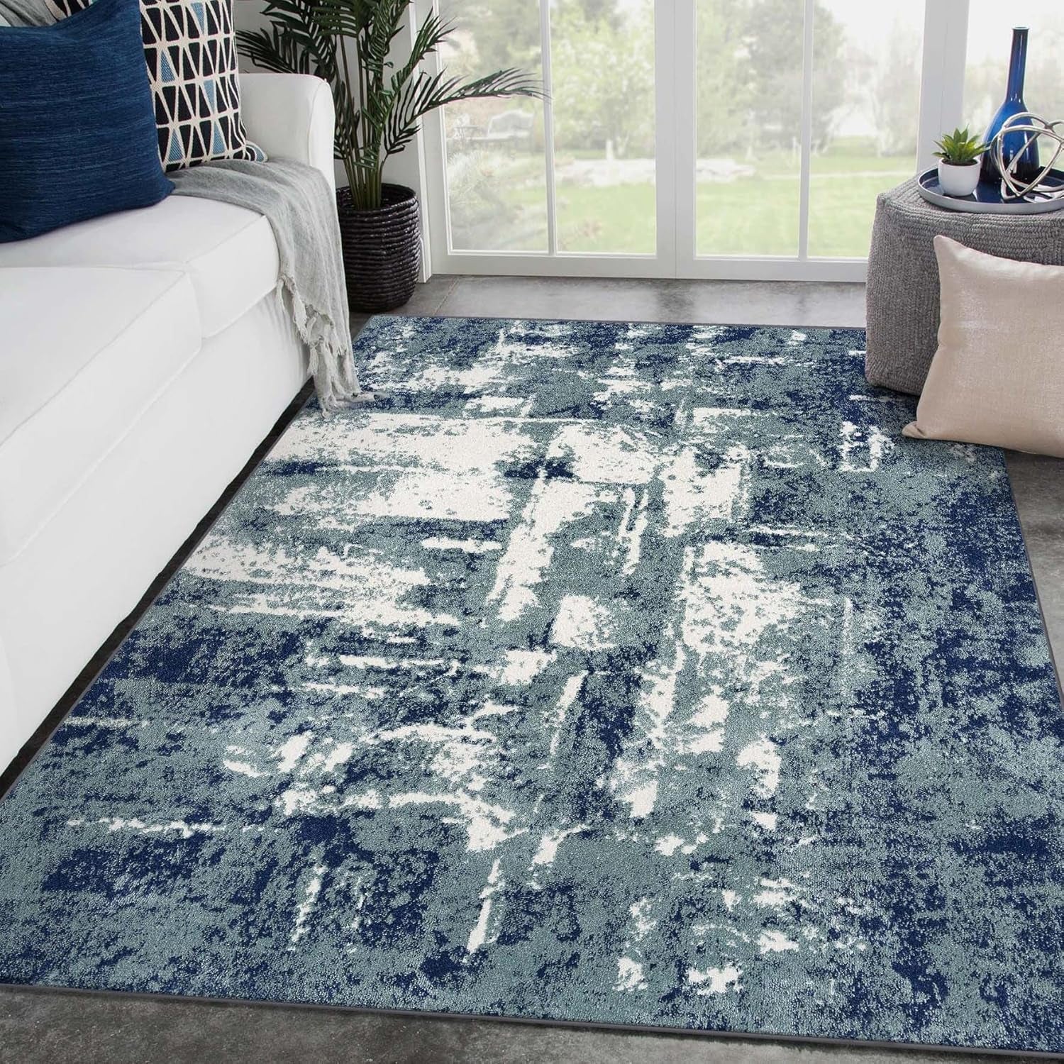Abstract Modern Area Rug, Blue 6X9