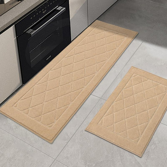 Beqhause Pattern Kitchenmat Set of 2 Soft Washable Kitchen Rugs, 20”X30” & 20”X48”, Self Adhesive No Sliding, Soft and Absorbent Tiktok Shop