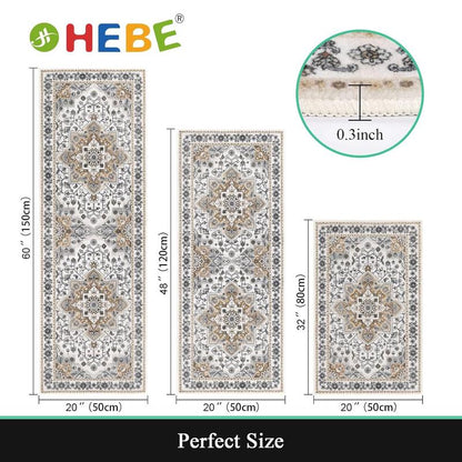 [Fallfreshness] HEBE Washable Farmhouse Kitchen Rugs Sets of 3 Non Slip Washable Kitchen Rugs and Mats Boho Kitchen Mats for Floor Kitchen Runner Rug Kitchen Carpet Rug Runner for Hallways Kitchen Laundry