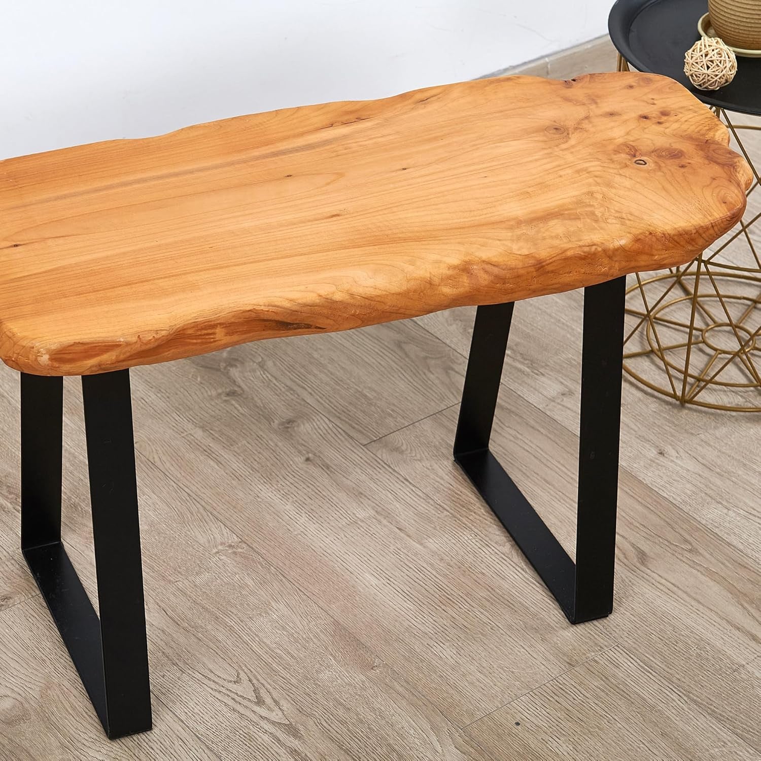 Cedar Roots Stool with Flat Iron Leg Wood Bench 27.5" X 14" X 17.4" H Home Decor Wood Side Table Plant Stand Home Décor End Table