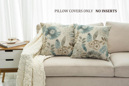 Pack of 2 Decorative Throw Pillows Cases Cushion Cover for Sofa Couch Bed,Sunflower Pattern,20X20 Inches,Blue Cream