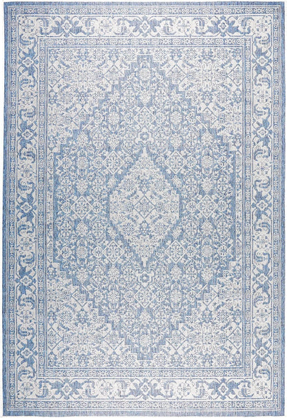 Patio Country Dahlia Transitional Medallion Indoor/Outdoor Area Rug, Blue/Grey, 7'9"X10'2"