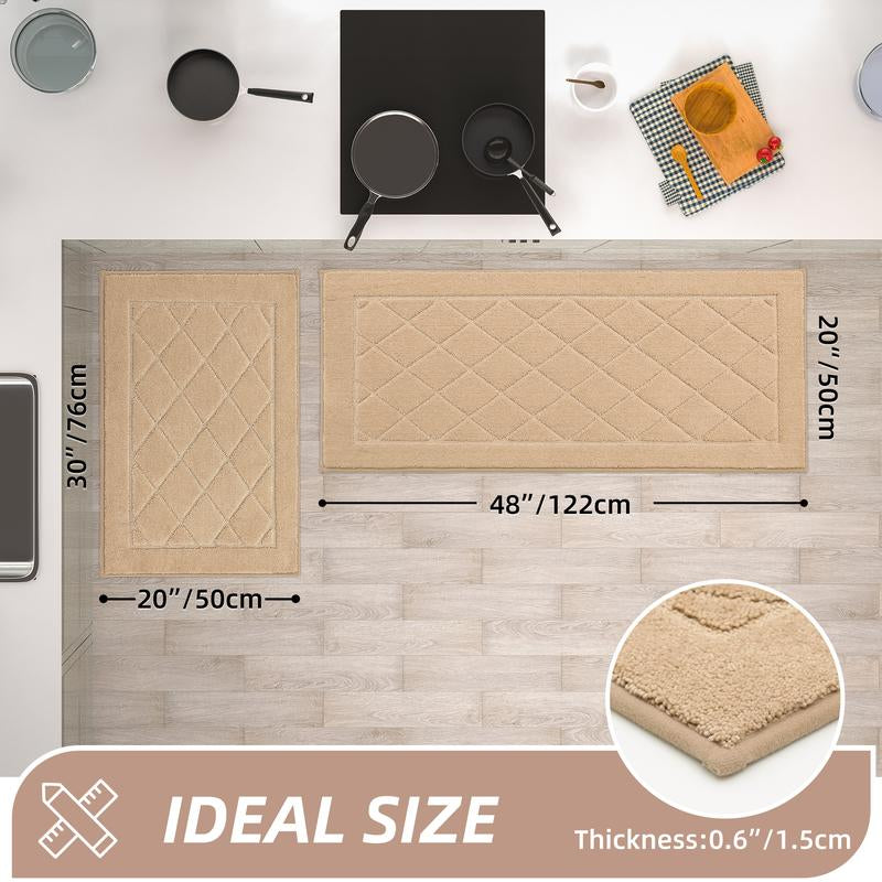 Beqhause Pattern Kitchenmat Set of 2 Soft Washable Kitchen Rugs, 20”X30” & 20”X48”, Self Adhesive No Sliding, Soft and Absorbent Tiktok Shop