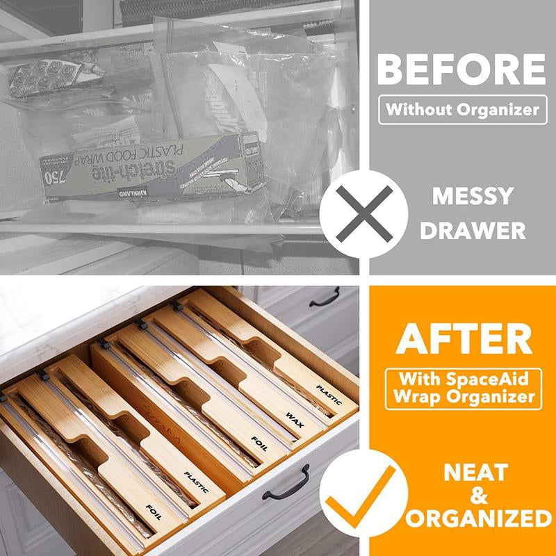 Spaceaid® Wrapneat Organizer Plastic Wrap Dispensers with Cutter for Kitchen 2-Slot
