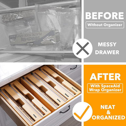Spaceaid® Wrapneat Organizer Plastic Wrap Dispensers with Cutter for Kitchen 2-Slot