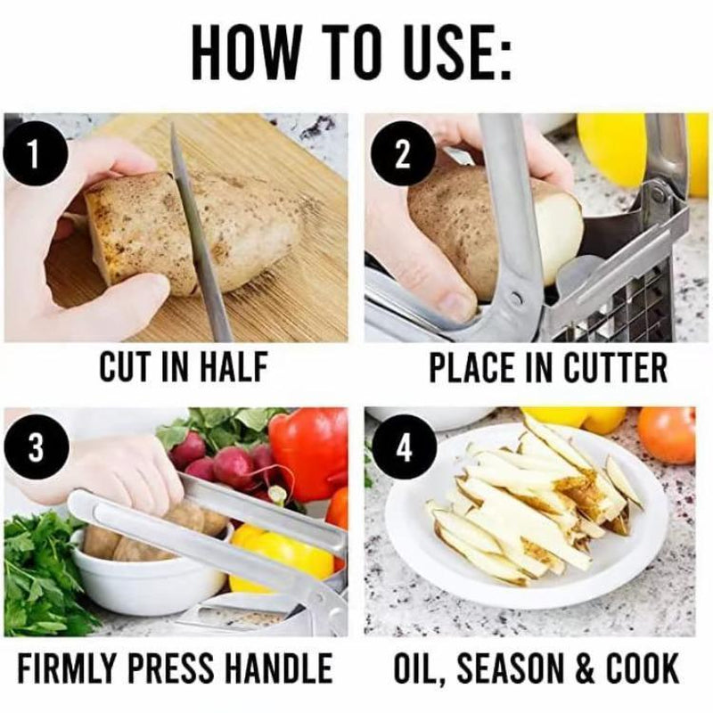 Manual French Fry Cutter with 2 Blades,Stainless Steel Potato Slicer for Fries,Carrots & Cucumbers, Kitchen Air Fryer Mate,Perfect Fruit Vegetable Slicer