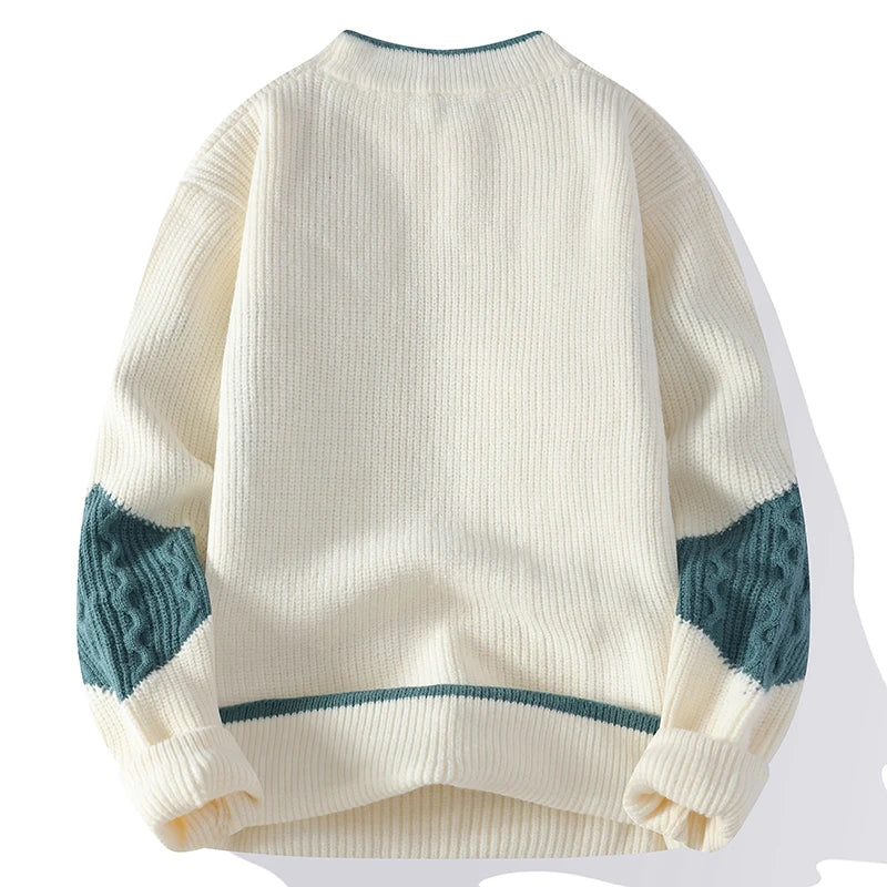 Men'S Mock Neck Knitted Sweater Fashion Patchwork Knitting Pullovers Men Autumn Winter Daily Casual Warm Pullover Sweaters Man