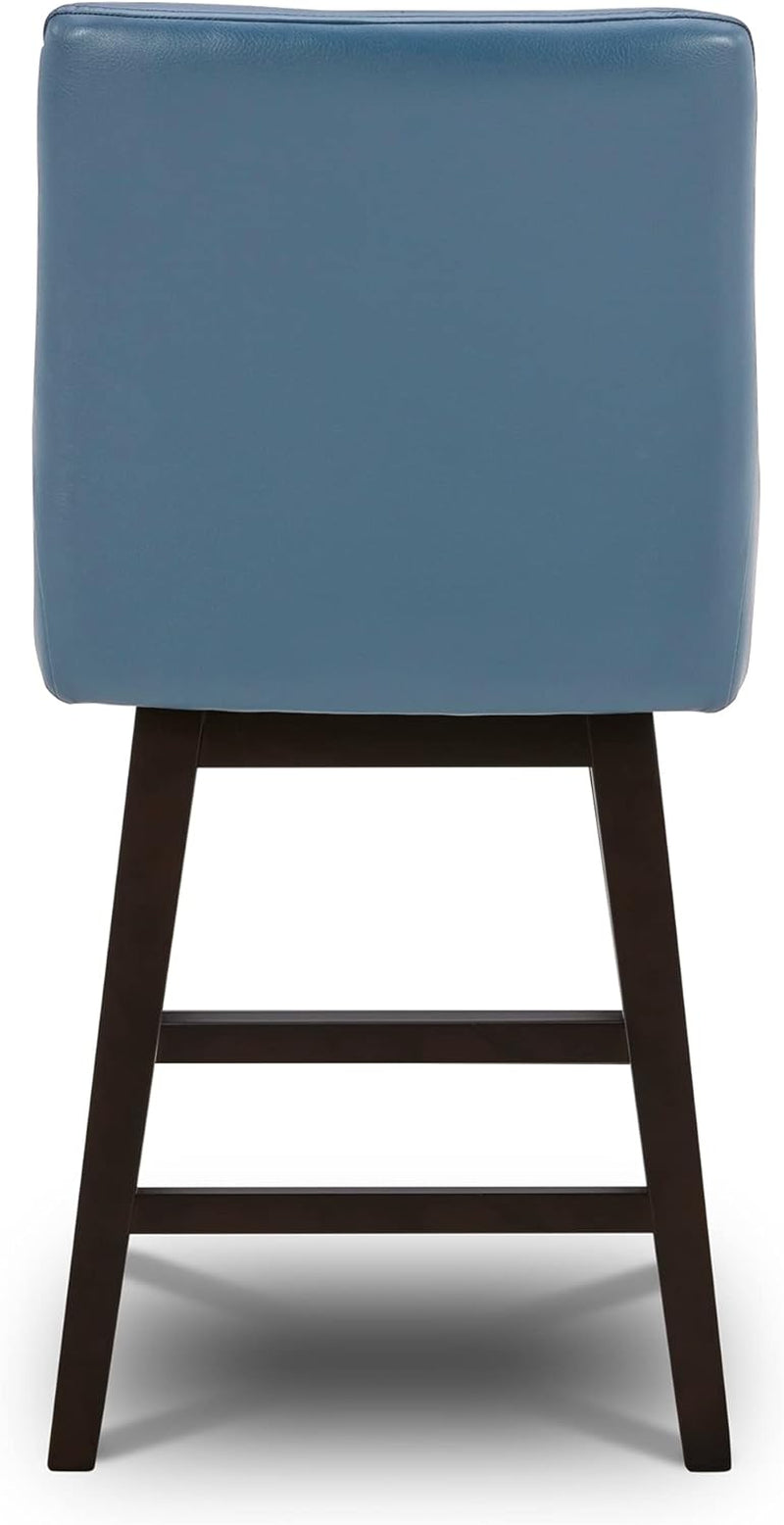 Counter Height Swivel Barstool, FSC Certified Upholstered Bar Stool, 26.8" H Seat Height, PU Leather in Dark Blue