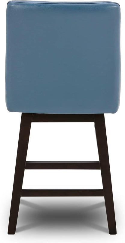 Counter Height Swivel Barstool, FSC Certified Upholstered Bar Stool, 26.8" H Seat Height, PU Leather in Dark Blue