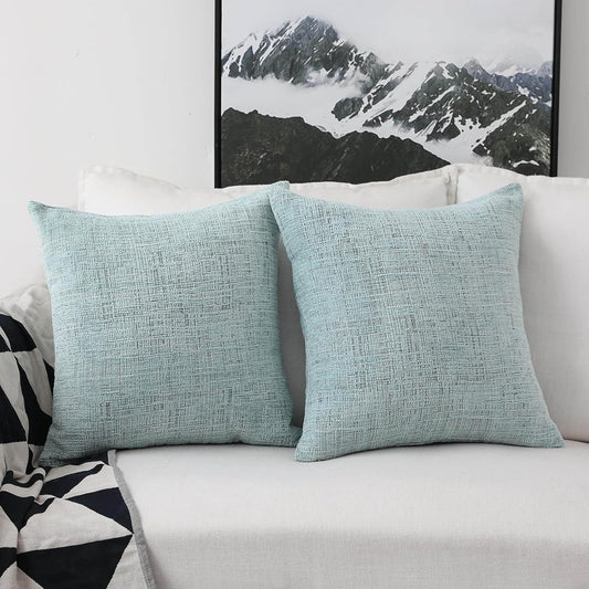 Throw Pillow Covers for Couch Tweed Chenille Throw Pillow Covers 18X18 Sofa Bench Spring Decorations, 2 Packs, 18 X 18 Inches, Greenish Teal