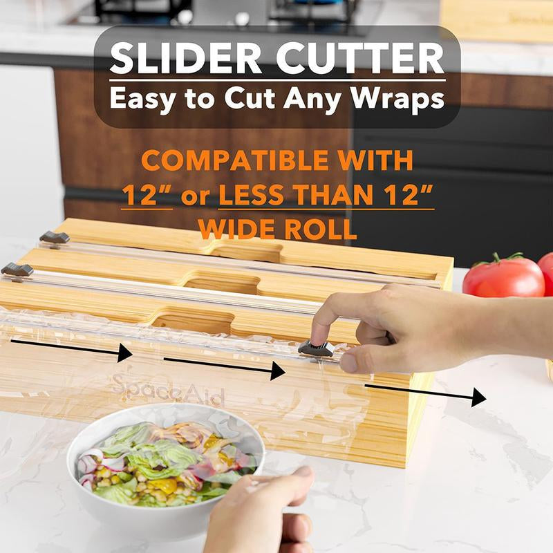 Spaceaid® Wrapneat Organizer Plastic Wrap Dispenser with Cutter for Kitchen 3-Slot