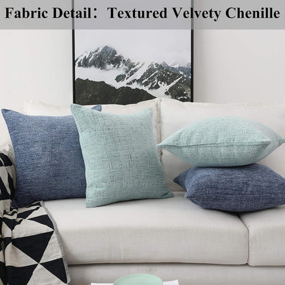 Throw Pillow Covers for Couch Tweed Chenille Throw Pillow Covers 18X18 Sofa Bench Spring Decorations, 2 Packs, 18 X 18 Inches, Greenish Teal