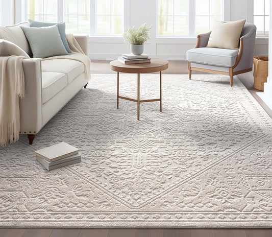 Harlow Collection Cloud Medallion Ivory - Modern Tribal Minimalist 8X10 Area Rug - Ideal for Living Room, Dining Room & Bedroom - Durable, Stain Resistant & Easy to Clean