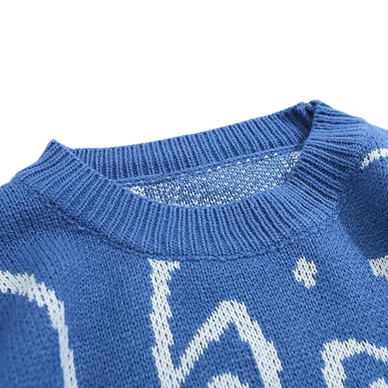 Cartoon Cat Knitted Sweater - Oversized Vintage Style for Winter