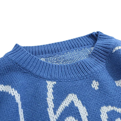 Cartoon Cat Knitted Sweater - Oversized Vintage Style for Winter