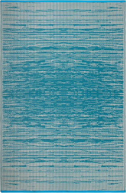 Outdoor Rug - Waterproof, Fade Resistant, Crease-Free - Premium Recycled Plastic - Distressed Abstract - Porch, Deck, Balcony, Mudroom, Laundry Room, Patio - Brooklyn - Teal - 3 X 5 Ft
