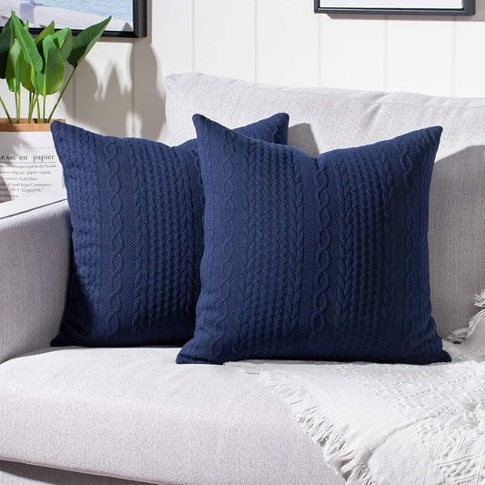 Pack of 2 Super Soft Decorative Throw Pillow Covers Square Cushion Cases Pillowcases for Couch Sofa Bedroom Car Modern Embossed Patterned,18 X 18 Inch,Navy