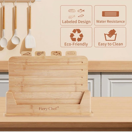12.6"L X 9"W Bamboo Cutting Board Set of 4 - Wood Cutting Board Set with Holder