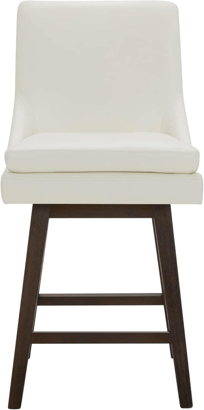 Counter Height Swivel Barstool, FSC Certified Upholstered Bar Stool, 26.8" H Seat Height, PU Leather in Pure White