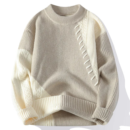 New Autumn Winter Men'S Warm Sweater Fashion Patchwork O-Neck Knitted Pulovers Men Loose Casual Streetwear Daily Knit Sweaters