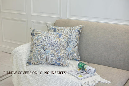 Pack of 2 Decorative Pillow Covers Throw Pillow Cases,Paisley Pattern,18X18 Inches,Blue Brown Cream Multicolor