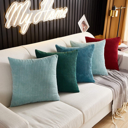 Pack of 2, Corduroy Soft Decorative Square Throw Pillow Cover Cushion Covers Pillowcase, Home Decor Decorations for Sofa Couch Bed Chair 18X18 Inch/45X45 Cm (Striped Light Green)