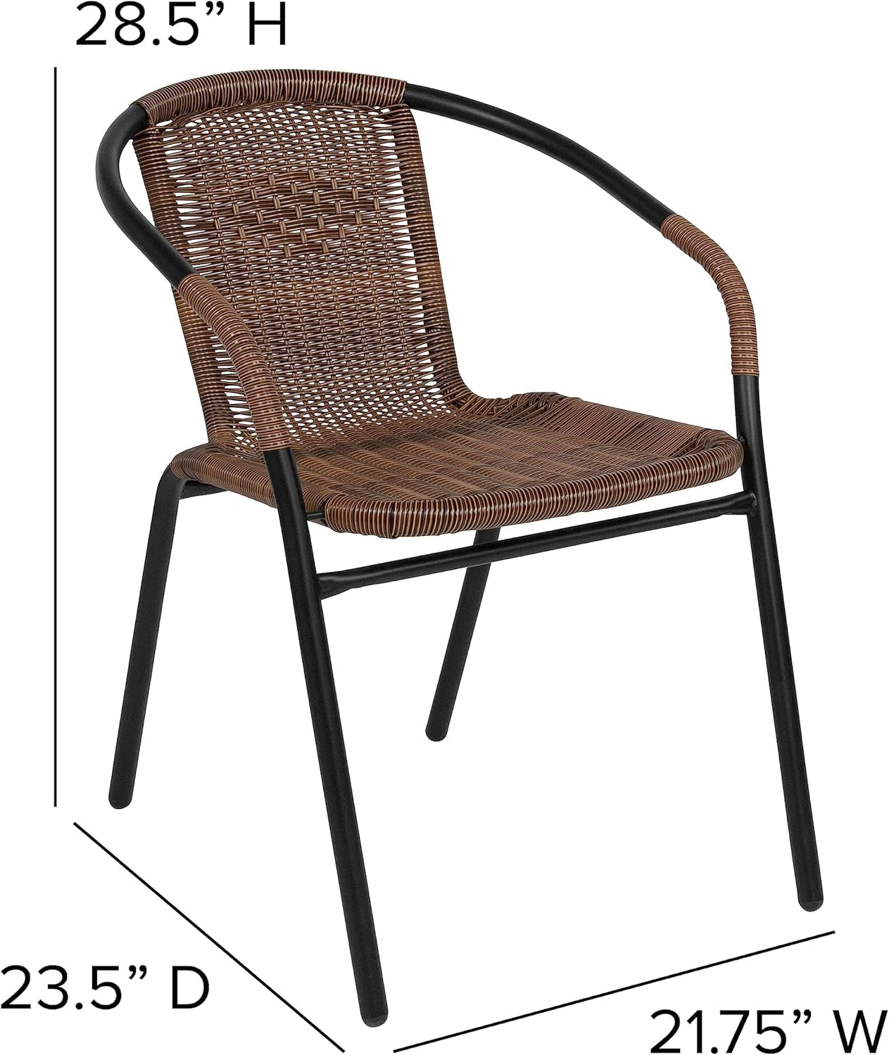 Set of 2 Modern Rattan Indoor/Outdoor Stack Chairs, Stacking Rattan Patio Chairs with Curved Back and Cross Bracing, Brown
