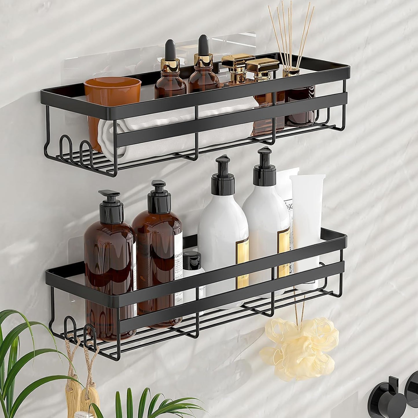 Shower Caddies 2 Pack - Adhesive Hanging Shower Shelf - Bathroom Organizers and Storage, No Drilling Stainless Shower Shelves for Home Decor, Bathroom Accessories