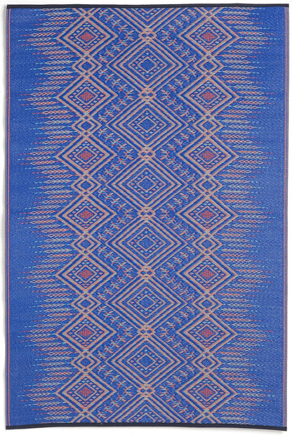 Outdoor Rug - Waterproof, Fade Resistant, Crease-Free, Reversible - Premium Recycled Plastic - Boho Southwestern - Patio, Porch, Deck, Balcony - Jodhpur - Multi Blue - 5 X 8 Ft