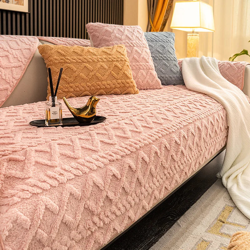 Living Room Sofa Cover Plush Couch Cover Nordic Sofa Cushion Non-Slip Sofa Towel L-Shaped Sofa Protective Case