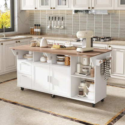FUFU&GAGA Kitchen Island 54" Large Rolling Kitchen Island Cart on Wheels with Drop Leaf Breakfast Bar Spice Towel Rack Mobile Island Table for Kitchen with Storage, Moveable Cabinet Drawer