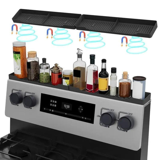 Kitchen Stove Magnetic Shelf, 1 Count Black Magnetic Stove Top Spice Rack, Stove Top Storage Rack, Kitchen Storage Organizer Tools, Kitchen Cooking Accessories, Home Essentials, Kitchen Utensils Organizer, Kitchen Utensils Holder, Kitchen Organizers