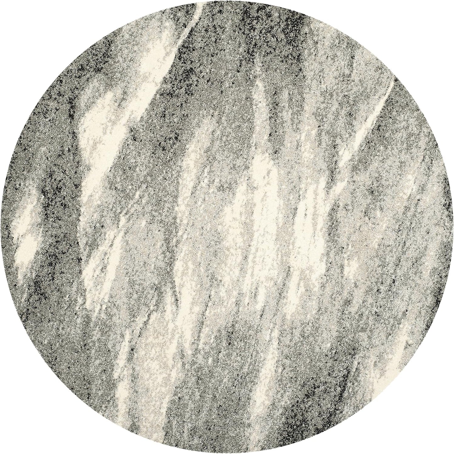 Retro Collection Area Rug - 6' Round, Grey & Ivory, Modern Abstract Design, Non-Shedding & Easy Care, Ideal for High Traffic Areas in Living Room, Bedroom (RET2891-8012)
