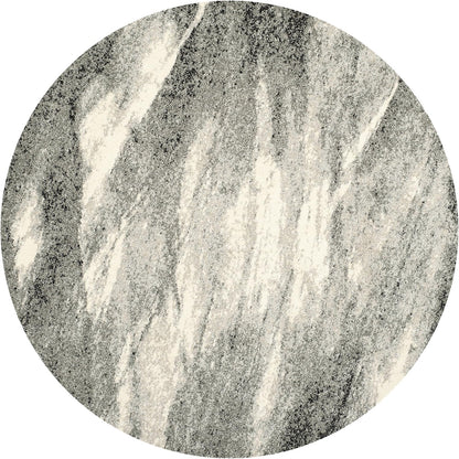 Retro Collection Area Rug - 6' Round, Grey & Ivory, Modern Abstract Design, Non-Shedding & Easy Care, Ideal for High Traffic Areas in Living Room, Bedroom (RET2891-8012)