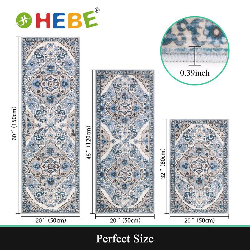 [Fallfreshness] HEBE Washable Farmhouse Kitchen Rugs Sets of 3 Non Slip Kitchen Rugs and Mats Boho Kitchen Mats for Floor Kitchen Runner Rug Kitchen Carpet Rug Runner for Hallways Kitchen Laundry