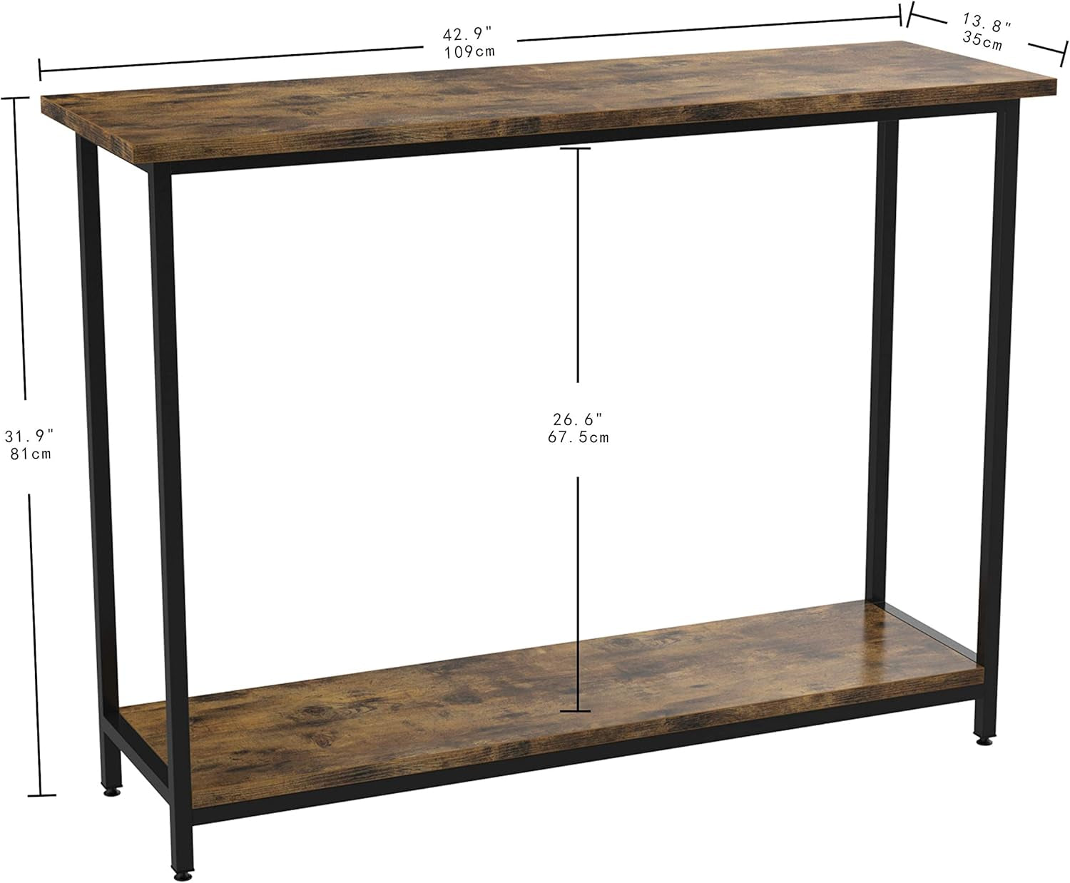 Sofa Table for Entryway, 43" Narrow Console Table with Shelf, Wood Entry Table for Living Room,Hallway, Foyer, Industrial Home Furniture Vintage Brown