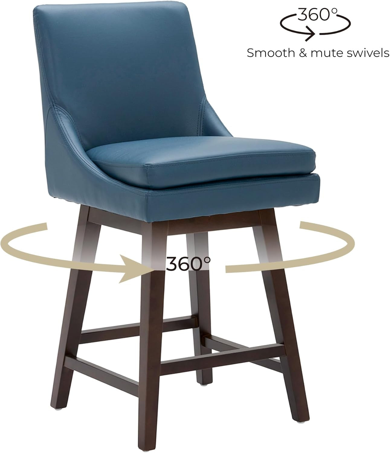 Counter Height Swivel Barstool, FSC Certified Upholstered Bar Stool, 26.8" H Seat Height, PU Leather in Dark Blue