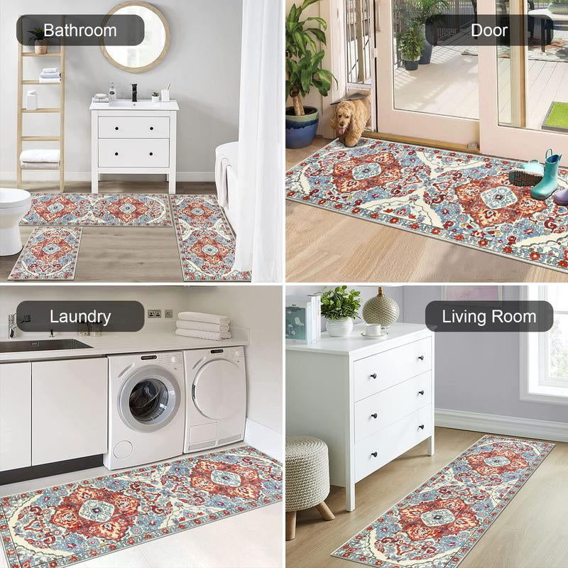 [Fallfreshness] HEBE Washable Farmhouse Kitchen Rugs Sets of 3 Non Slip Kitchen Rugs and Mats Boho Kitchen Mats for Floor Kitchen Runner Rug Kitchen Carpet Rug Runner for Hallways Kitchen Laundry